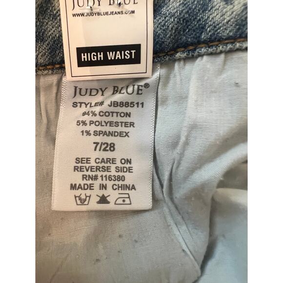 Judy Blue Straight Fit Jeans Women's 7/28 Destroyed High Waisted Side Slit Hem - Picture 6 of 12